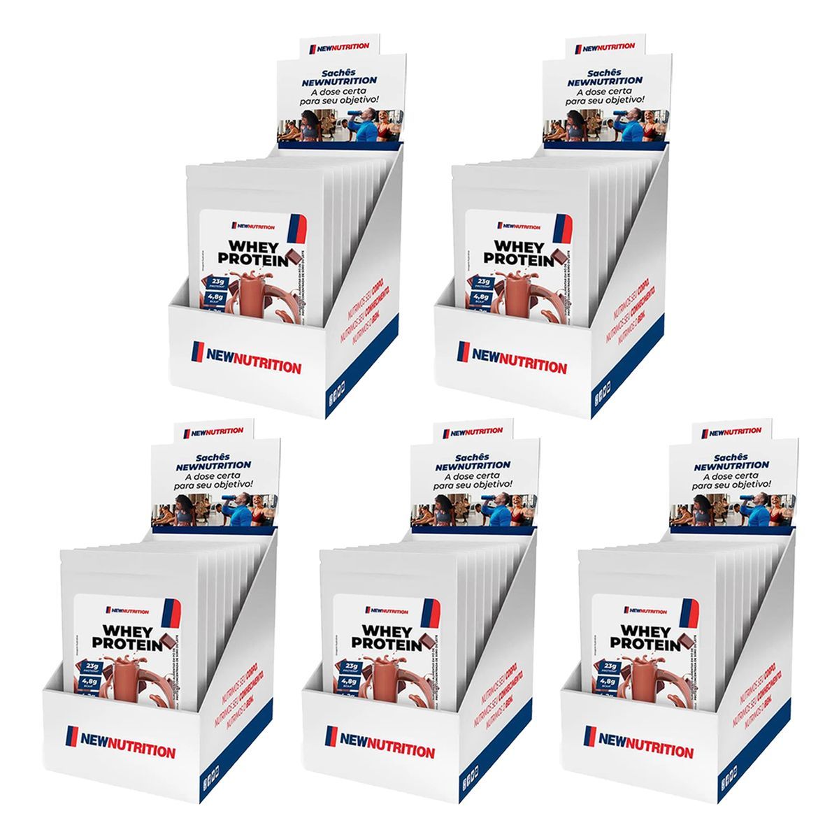 Kit 5X Whey Protein Concentrado - 10 Sach�s 30g Chocolate - NewNutrition