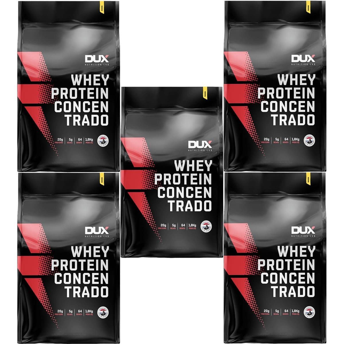Kit 5X Whey Protein Concentrado - 1800g Refil Banana - Dux Nutrition