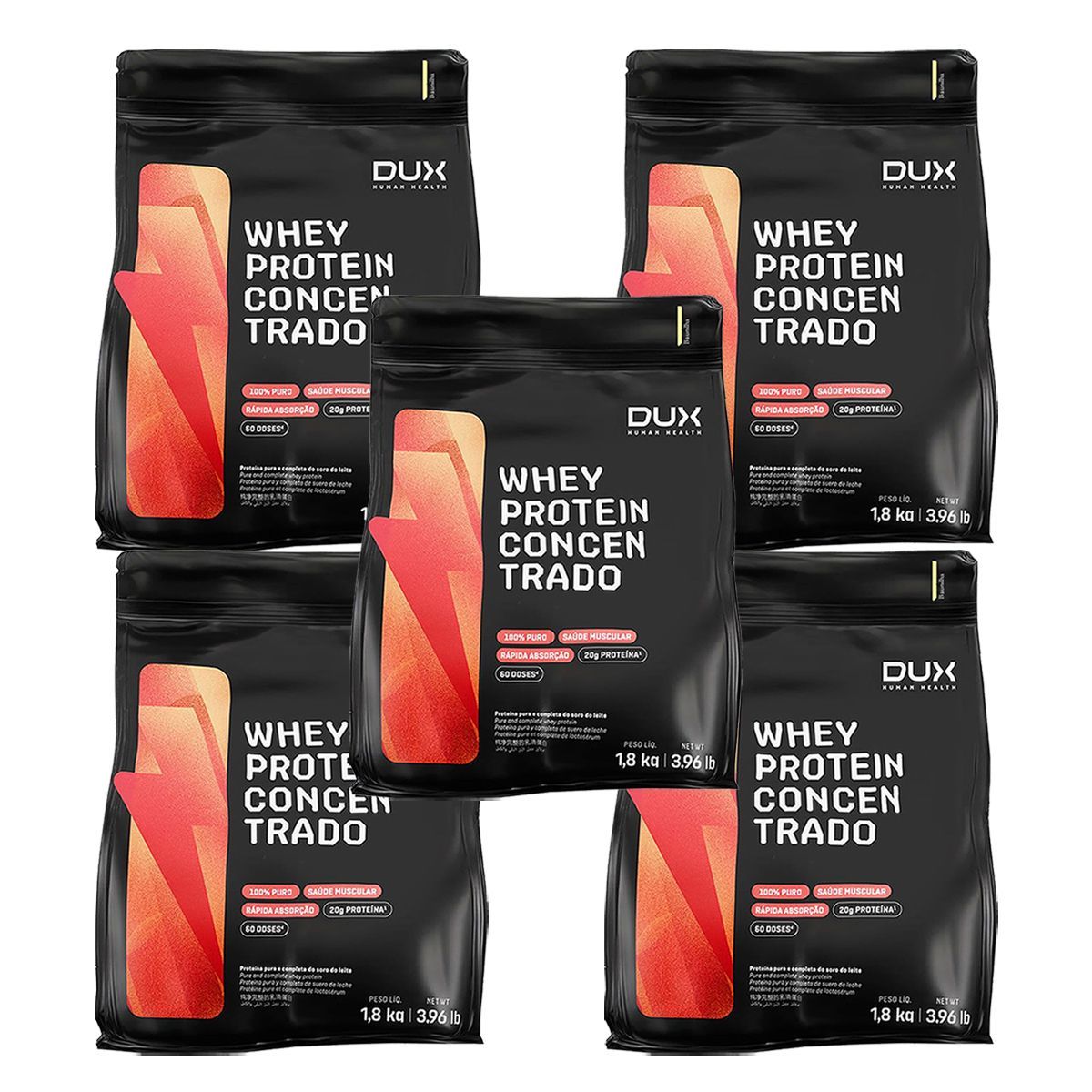 Kit 5X Whey Protein Concentrado - 1800g Refil Baunilha - Dux Nutrition
