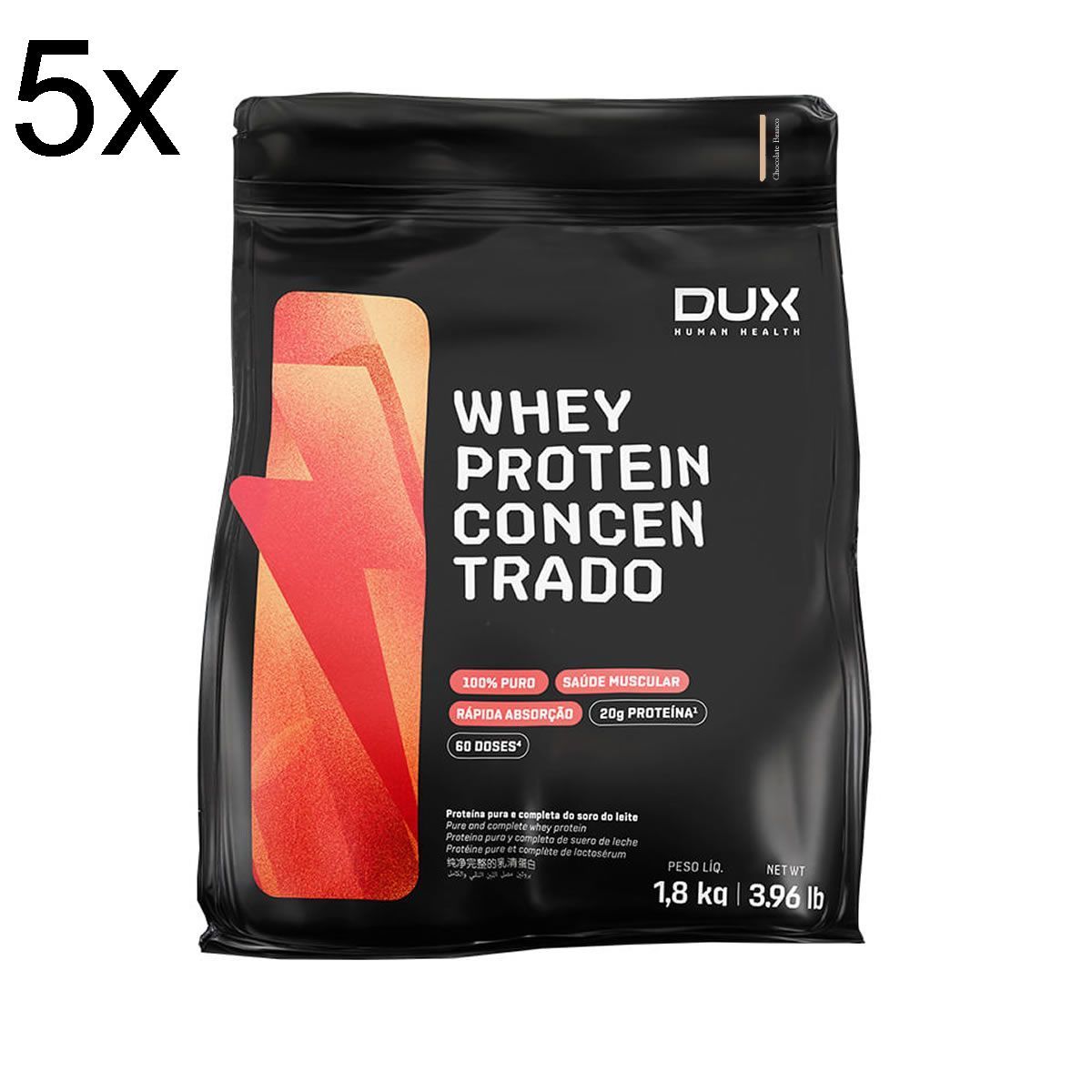 Kit 5X Whey Protein Concentrado - 1800g Refil Chocolate Branco - Dux Nutrition