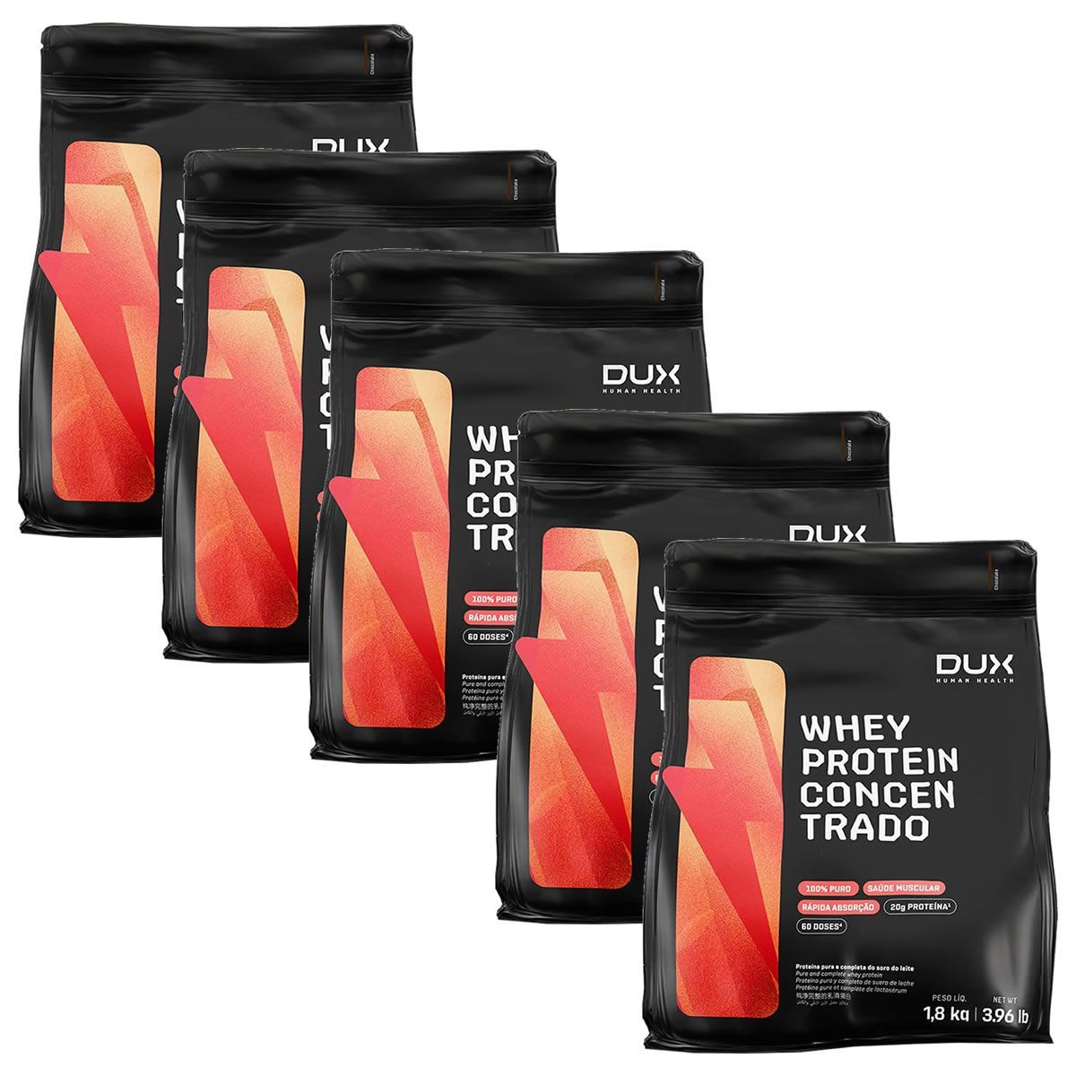 Kit 5X Whey Protein Concentrado - 1800g Refil Cookies - Dux Nutrition