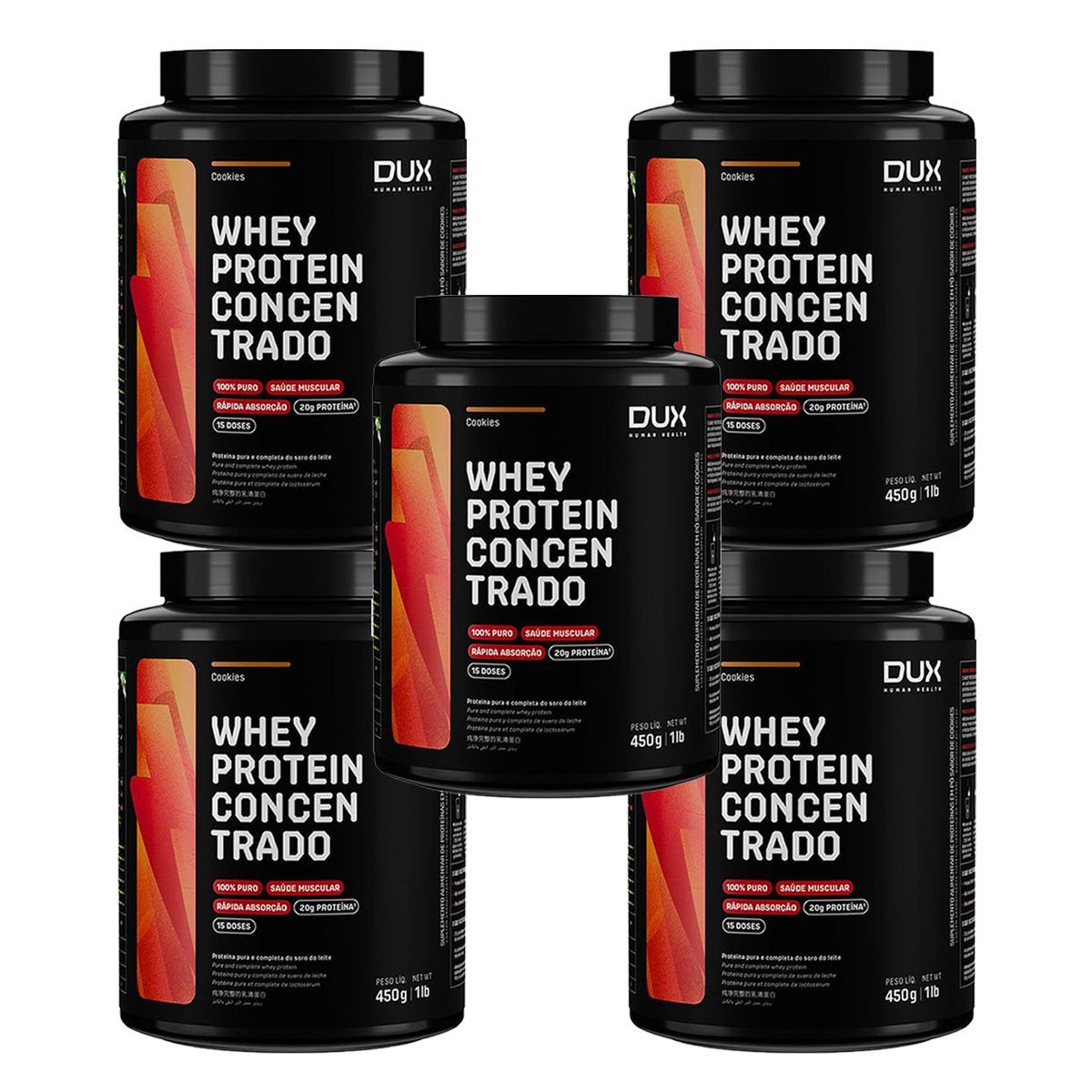 Kit 5X Whey Protein Concentrado - 450g Butter Cookies - Dux Nutrition