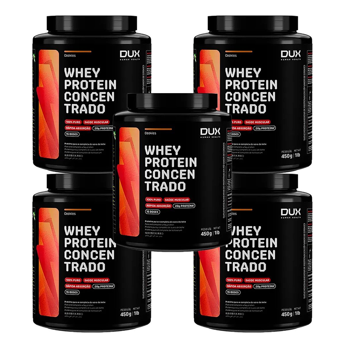 Kit 5X Whey Protein Concentrado - 450g Cookies - Dux Nutrition