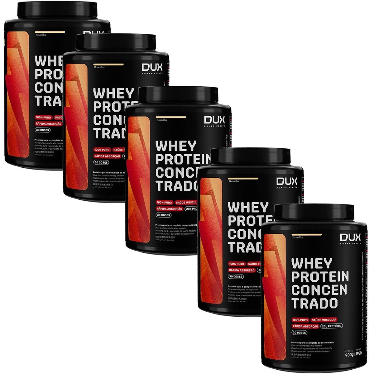 Kit 5X Whey Protein Concentrado - 900g Baunilha - Dux Nutrition