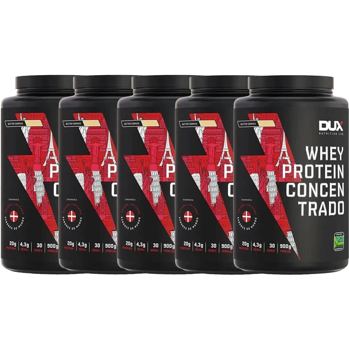 Kit 5X Whey Protein Concentrado - 900g Butter Cookies - Dux Nutrition