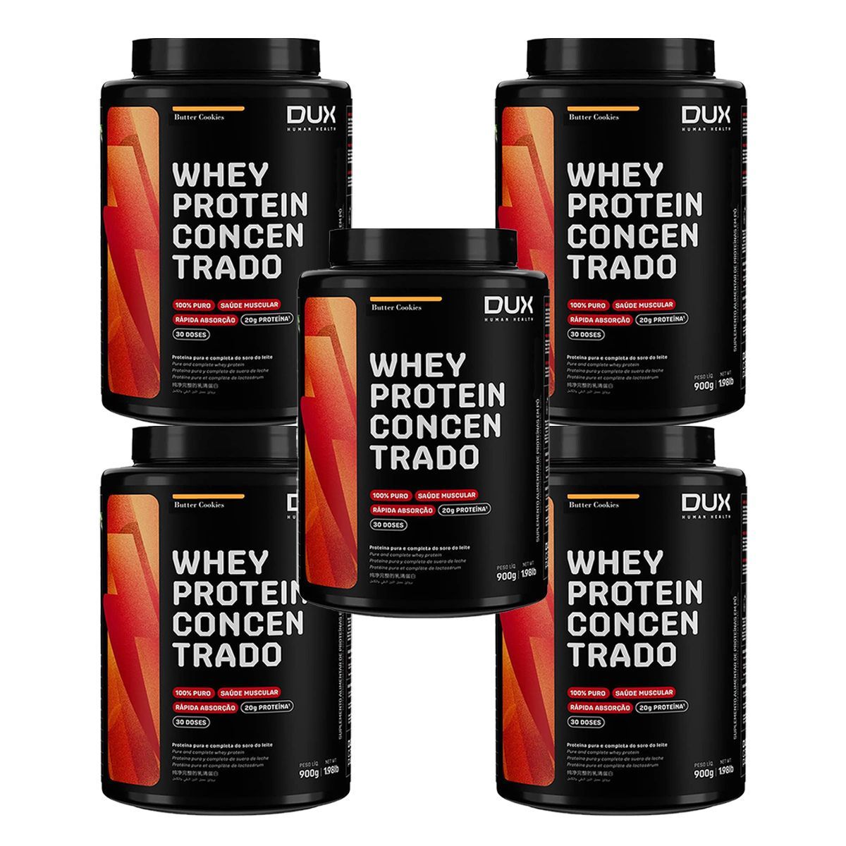 Kit 5X Whey Protein Concentrado - 900g Butter Cookies - Dux Nutrition
