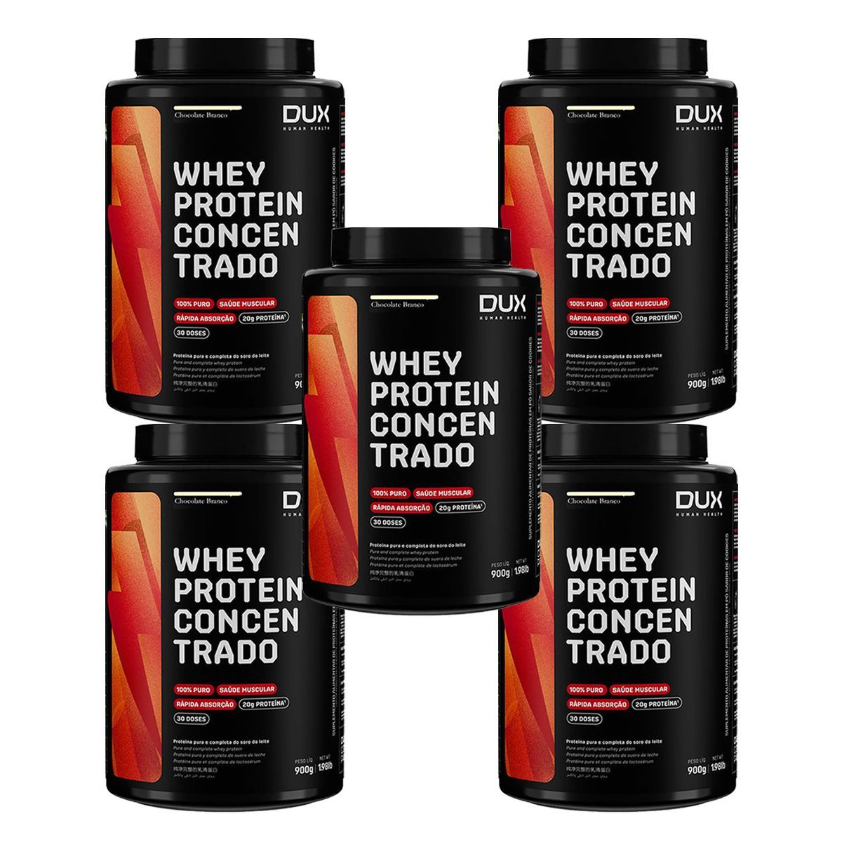 Kit 5X Whey Protein Concentrado - 900g Chocolate Branco - Dux Nutrition