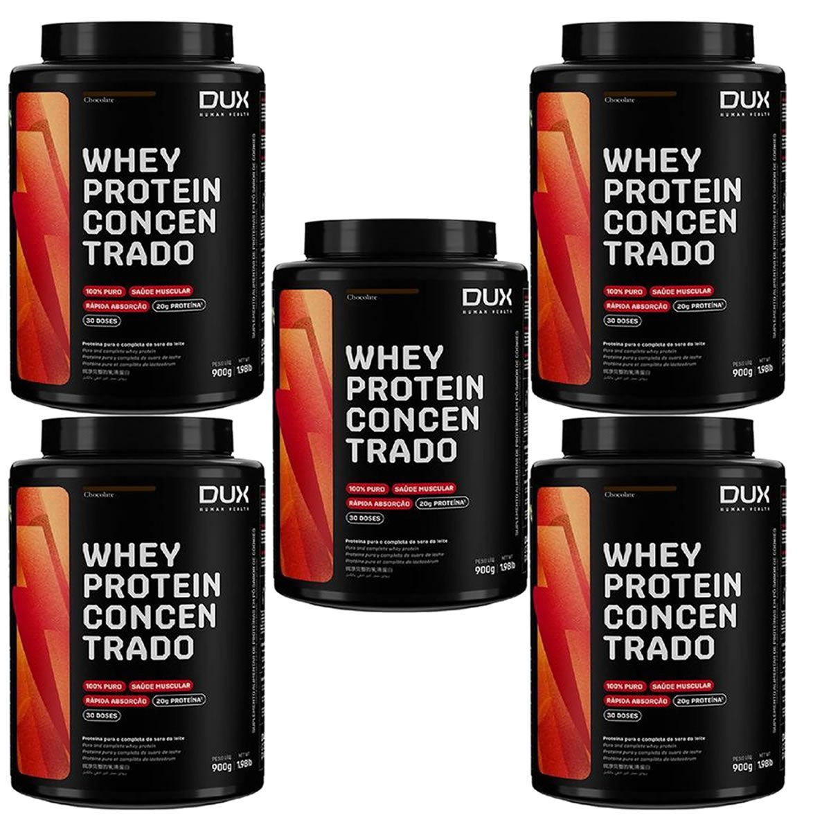 Kit 5X Whey Protein Concentrado - 900g Chocolate - Dux Nutrition