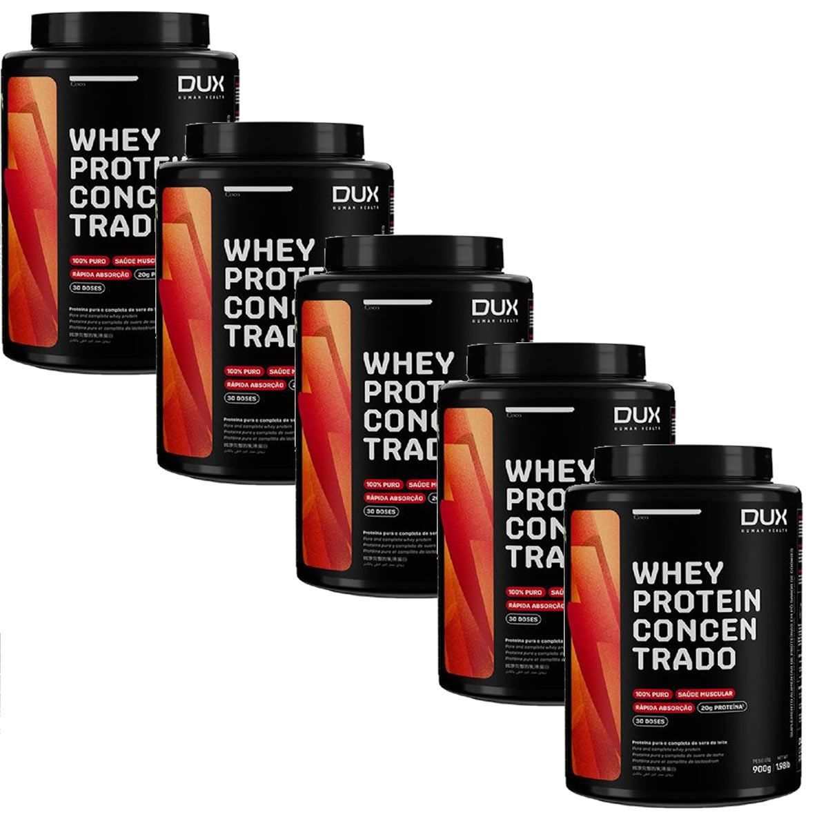 Kit 5X Whey Protein Concentrado - 900g Coco - Dux Nutrition