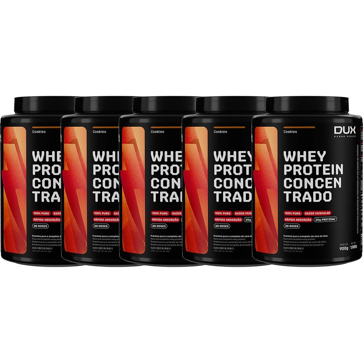 Kit 5X Whey Protein Concentrado - 900g Cookies - Dux Nutrition