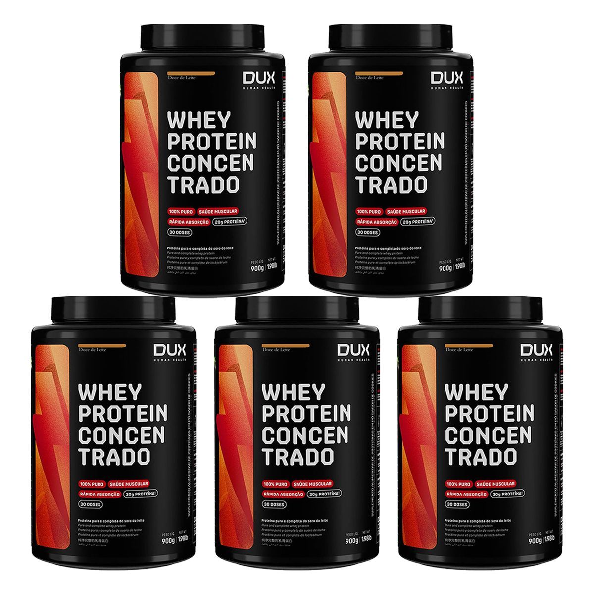 Kit 5X Whey Protein Concentrado - 900g Doce De Leite - Dux Nutrition