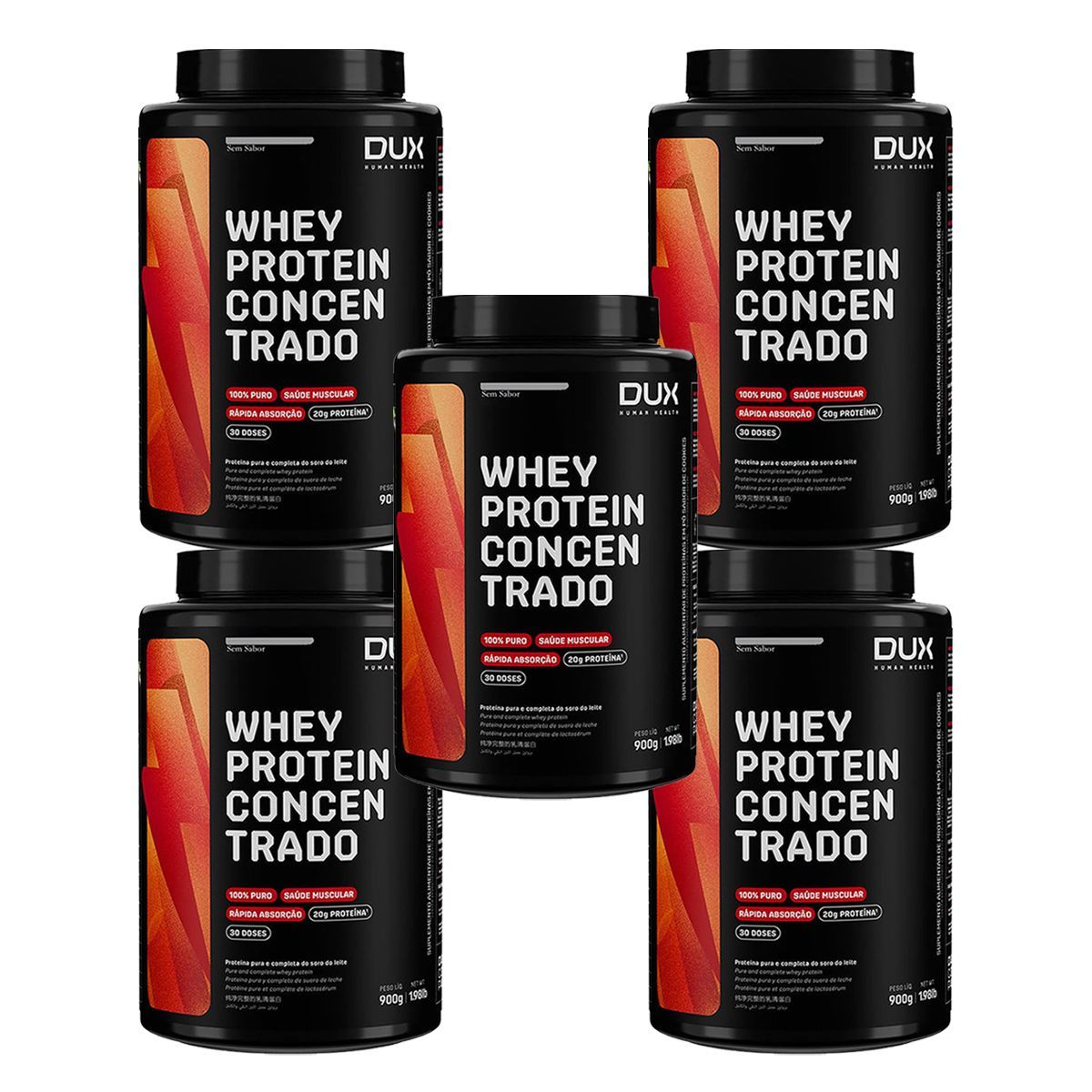 Kit 5X Whey Protein Concentrado - 900g Sem Sabor - Dux Nutrition