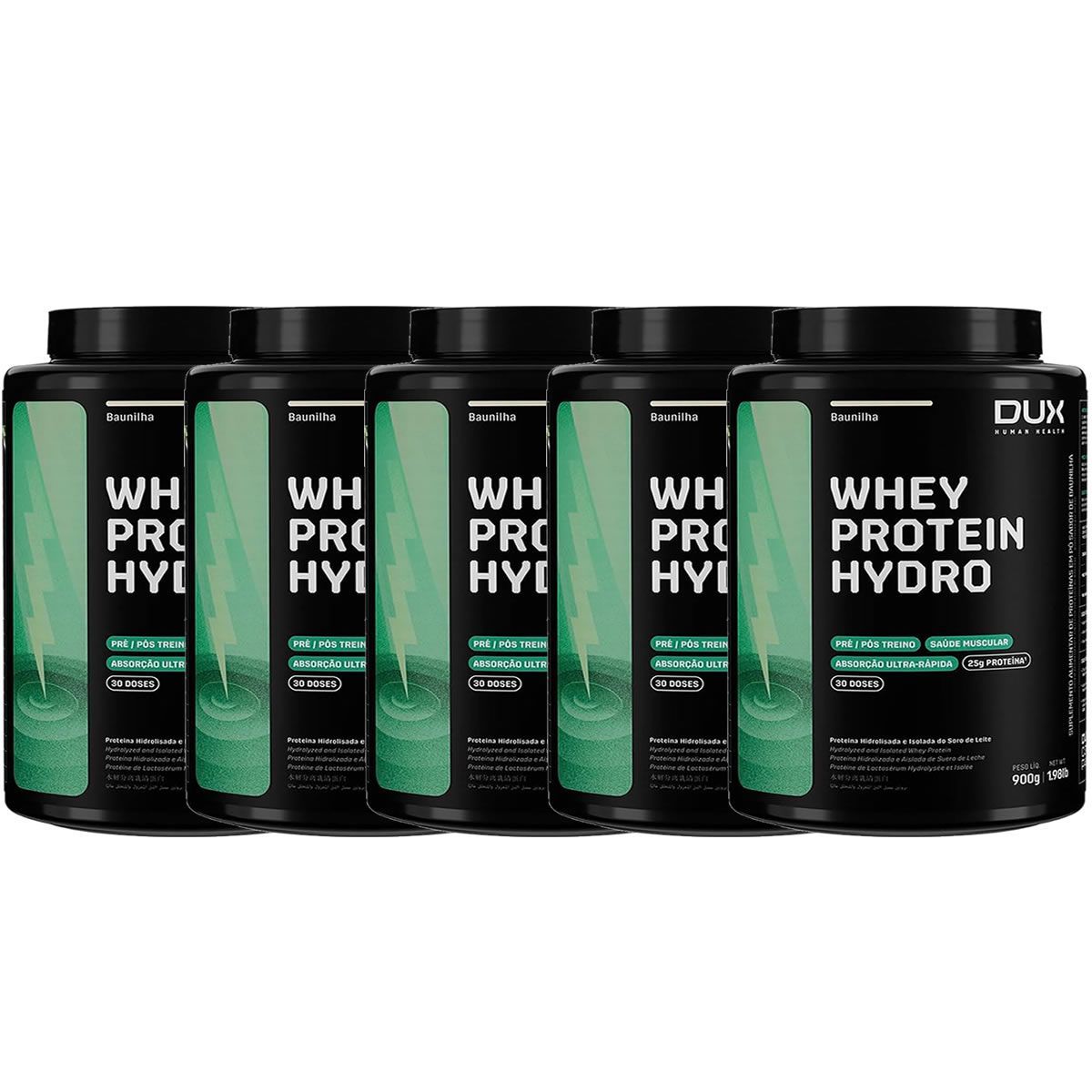 Kit 5X Whey Protein Hydro - 900g Baunilha - Dux Nutrition