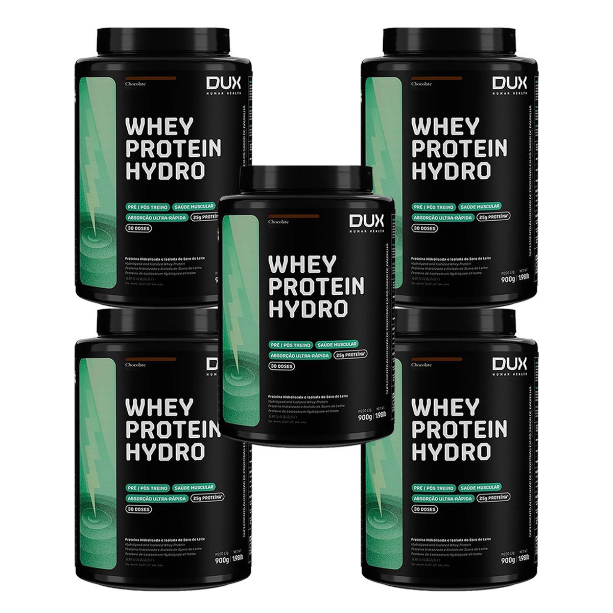 Kit 5X Whey Protein Hydro - 900g Chocolate - Dux Nutrition