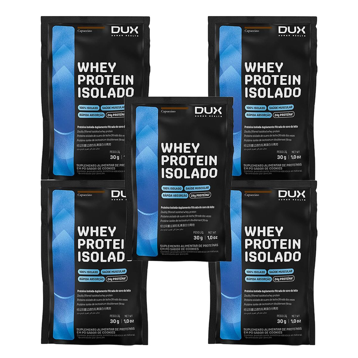 Kit 5X Whey Protein Isolado - 1 Sach� 27g  Cappuccino - Dux Nutrition