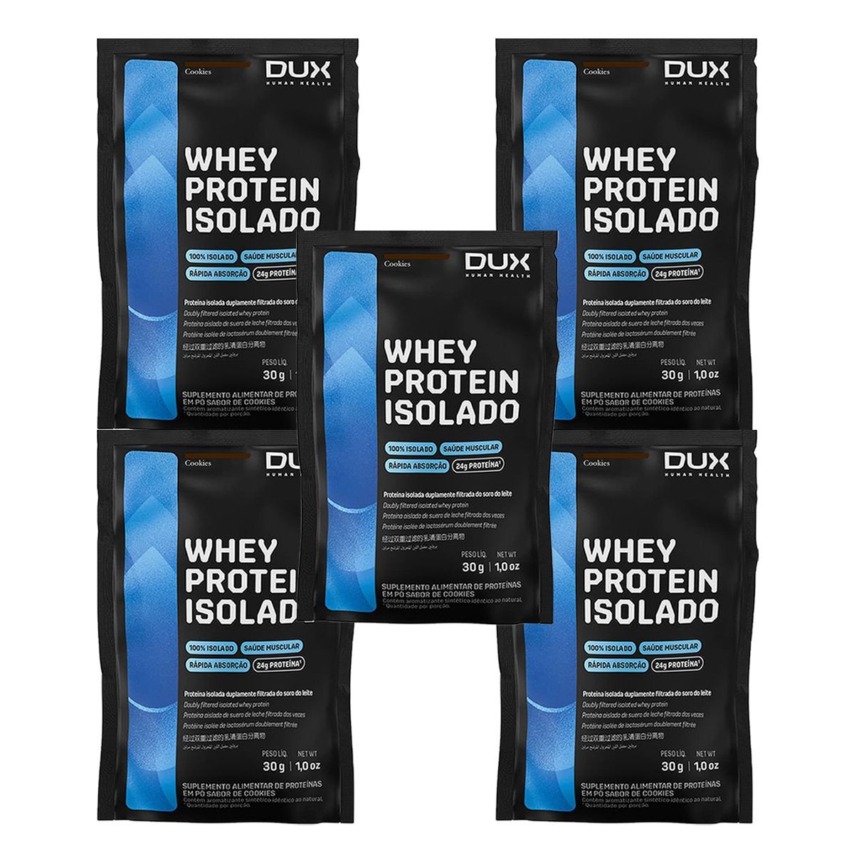 Kit 5X Whey Protein Isolado - 1 Sach� 27g  Cookies - Dux Nutrition