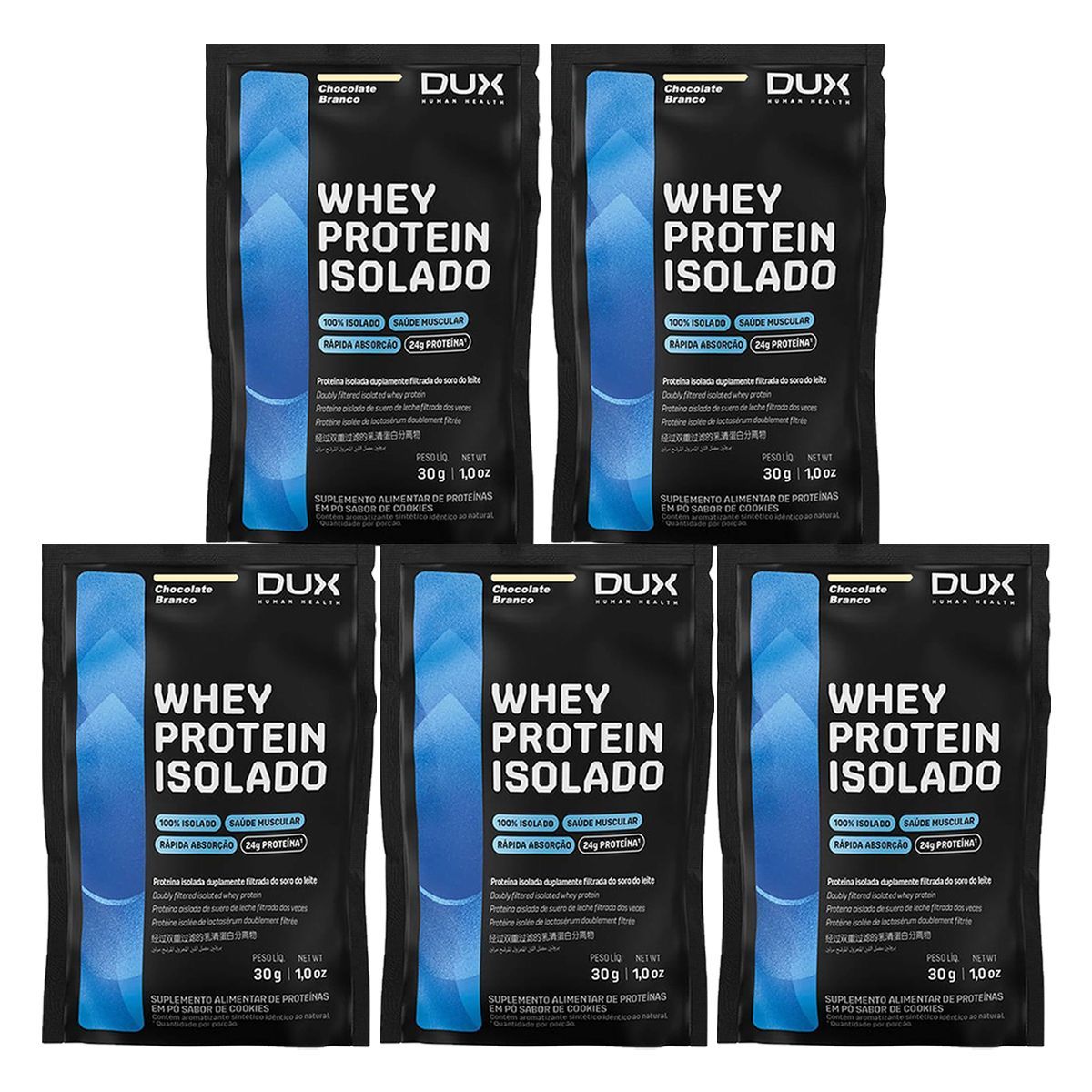Kit 5X Whey Protein Isolado - 1 Sach� 30g Chocolate Branco - Dux Nutrition