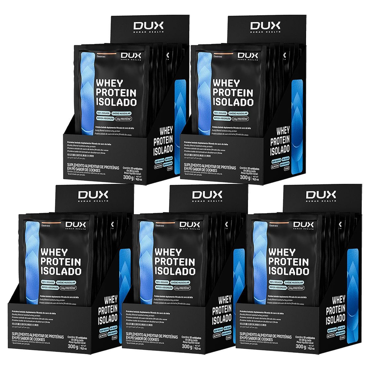 Kit 5X Whey Protein Isolado - 10 Sach�s 30g Cappuccino - Dux Nutrition