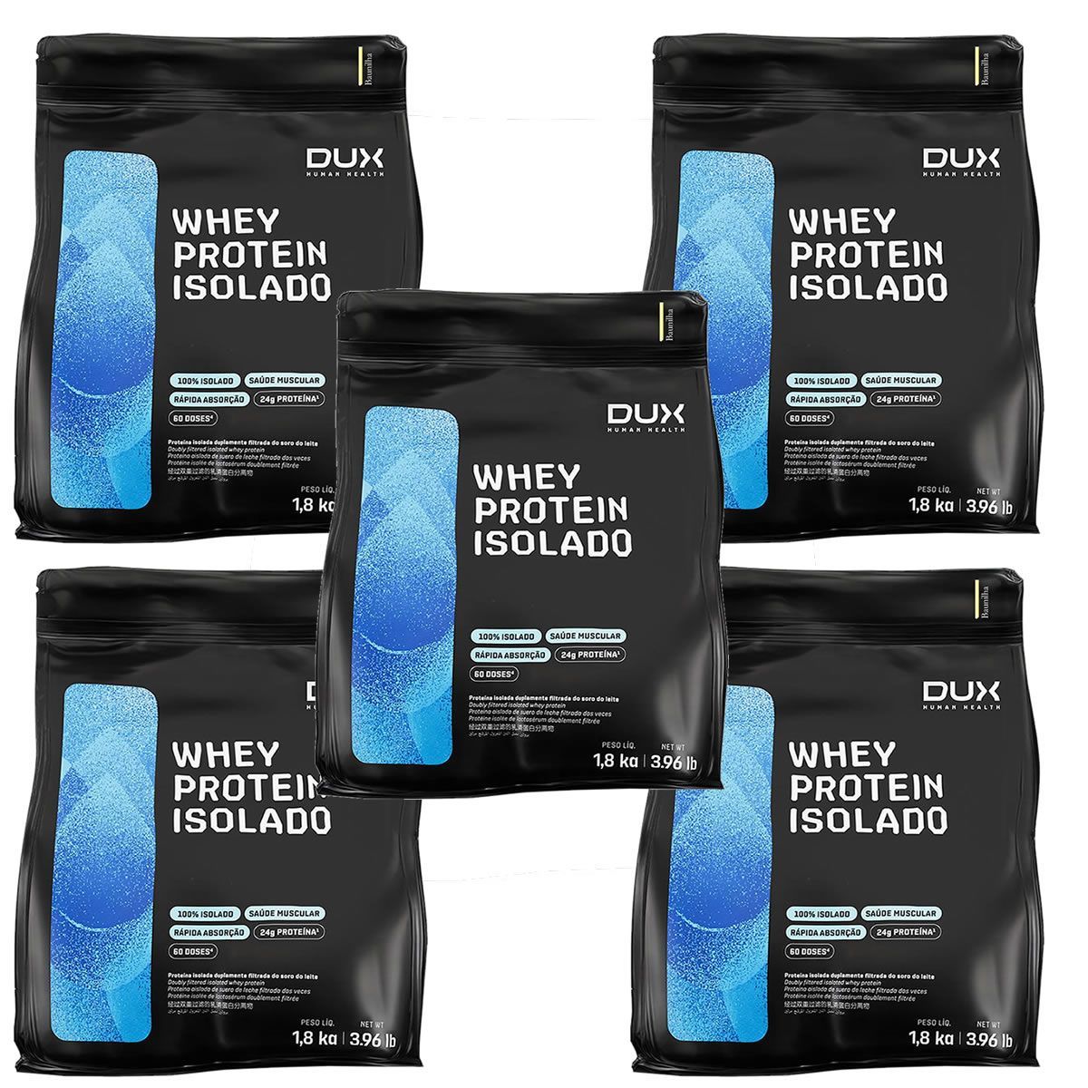 Kit 5X Whey Protein Isolado - 1800g Refil Baunilha - Dux Nutrition