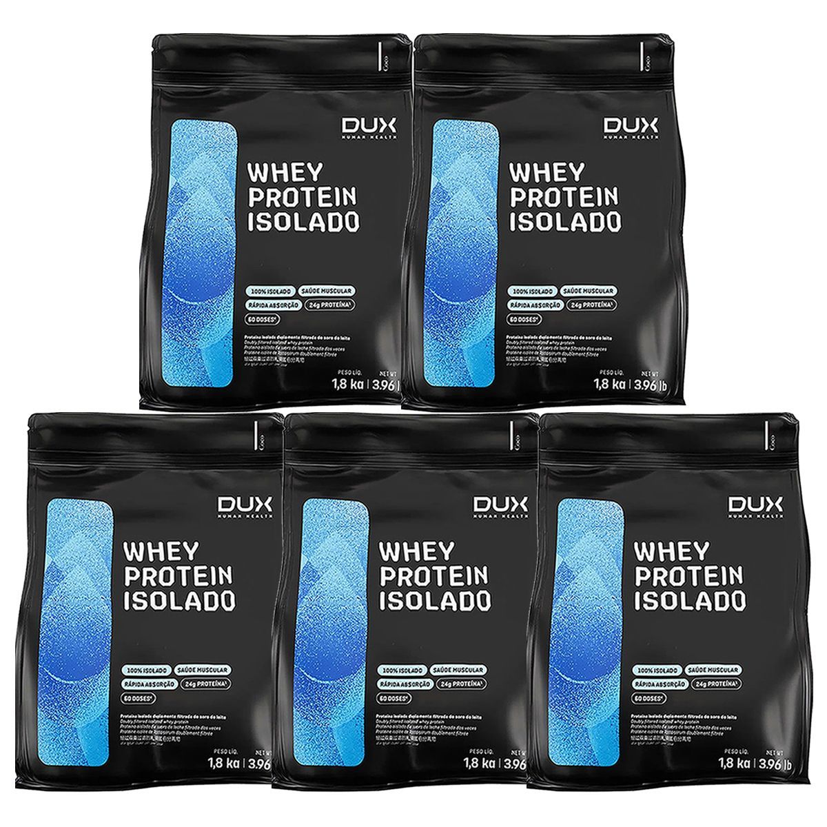 Kit 5X Whey Protein Isolado - 1800g Refil Coco - Dux Nutrition