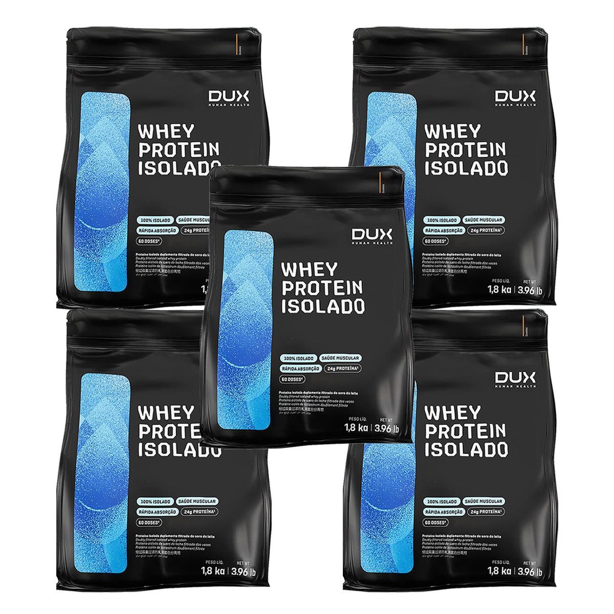 Kit 5X Whey Protein Isolado - 1800g Refil Cookies - Dux Nutrition
