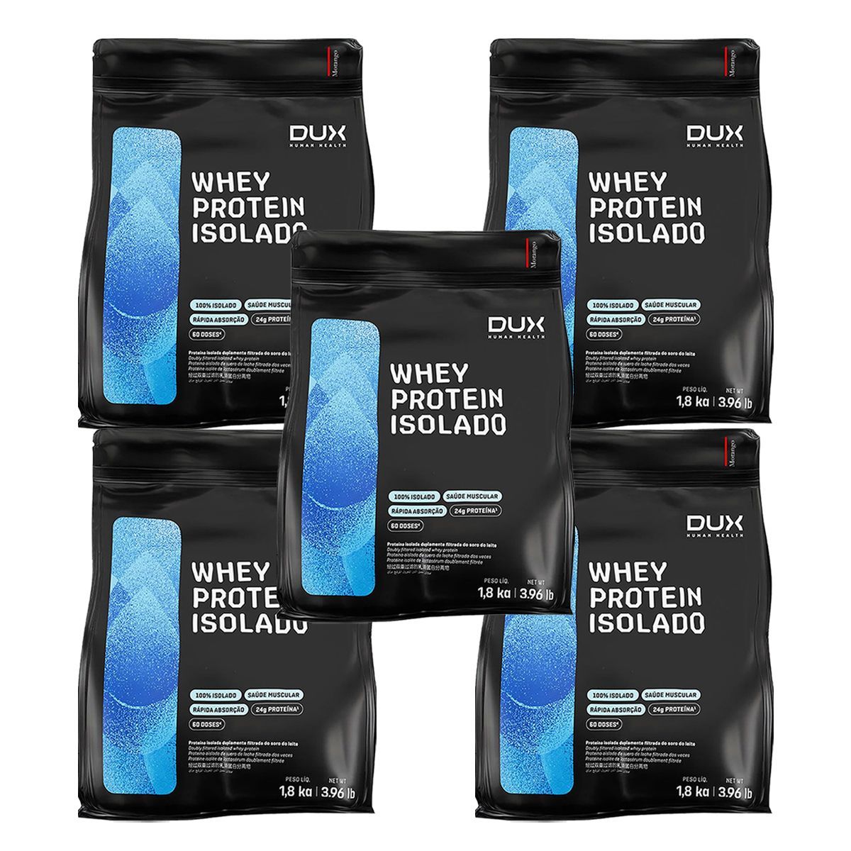 Kit 5X Whey Protein Isolado - 1800g Refil Morango - Dux Nutrition