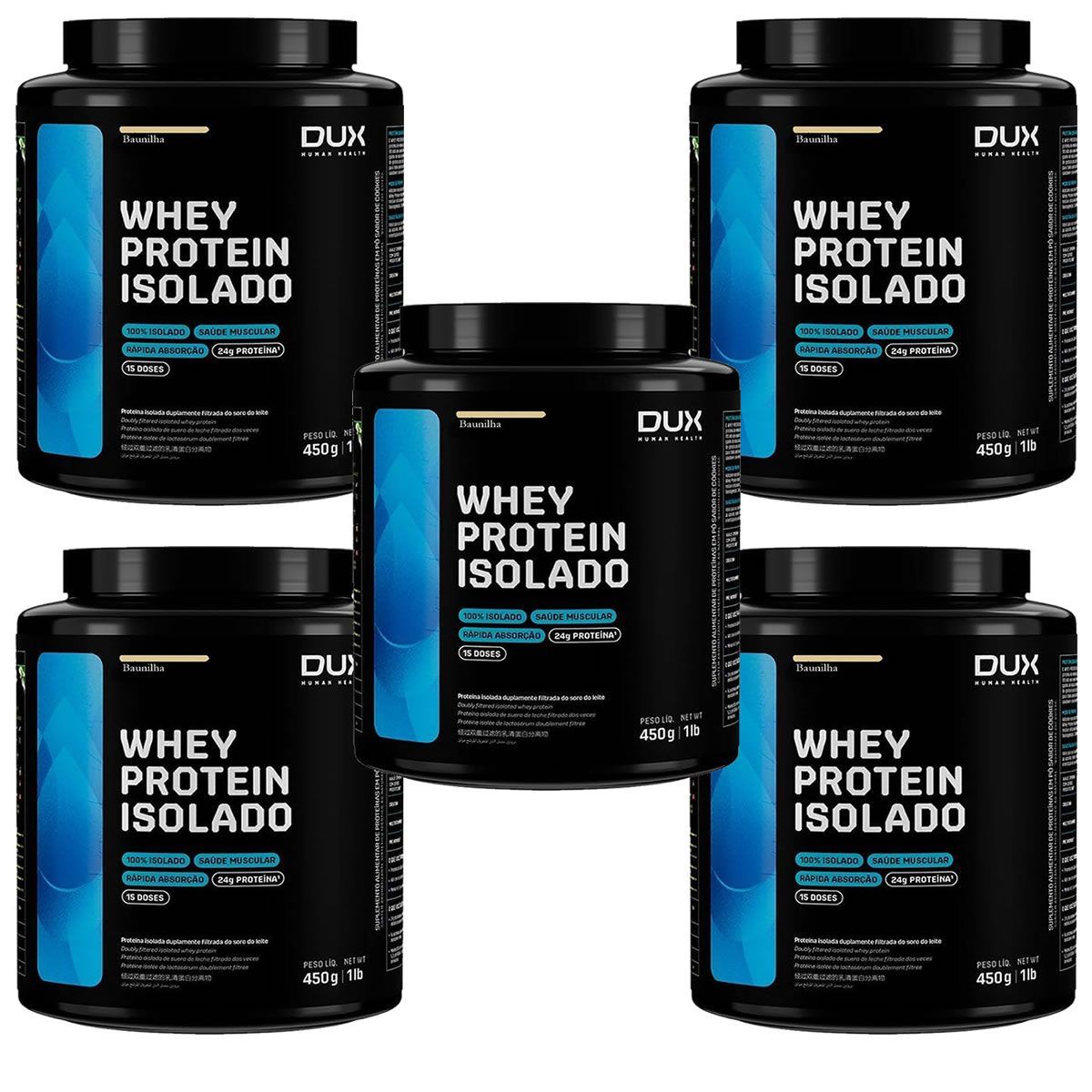 Kit 5X Whey Protein Isolado - 450g Baunilha - Dux Nutrition