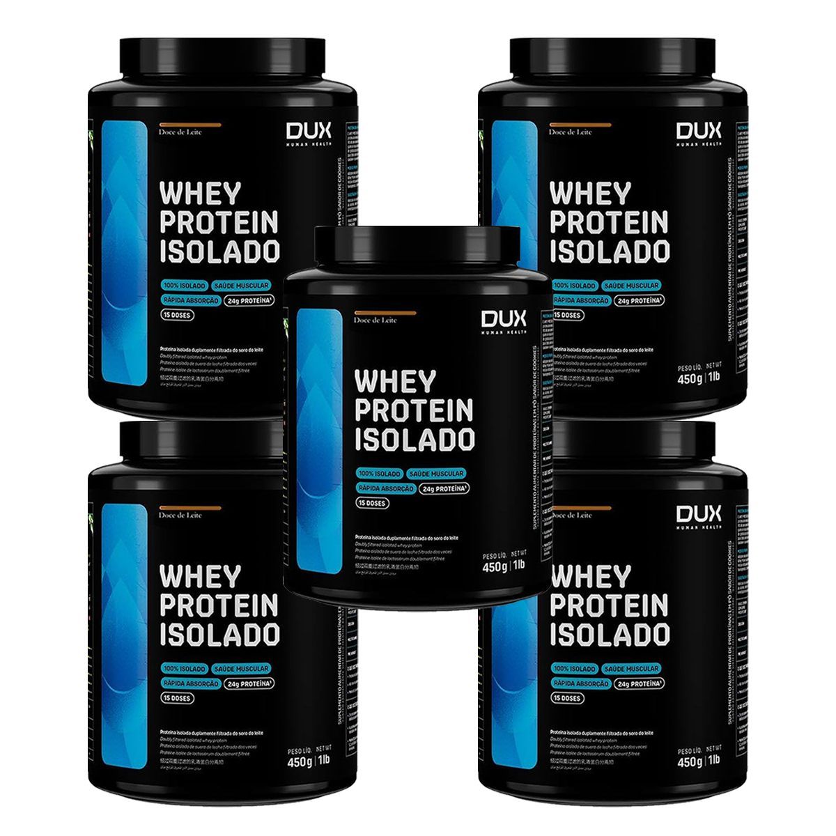 Kit 5X Whey Protein Isolado - 450g Doce de Leite - Dux Nutrition