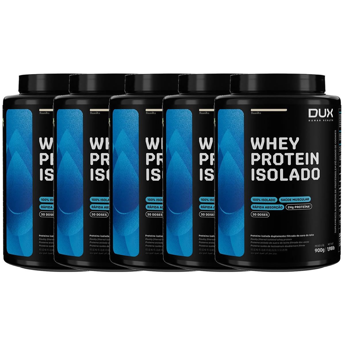 Kit 5X Whey Protein Isolado - 900g Baunilha - Dux Nutrition