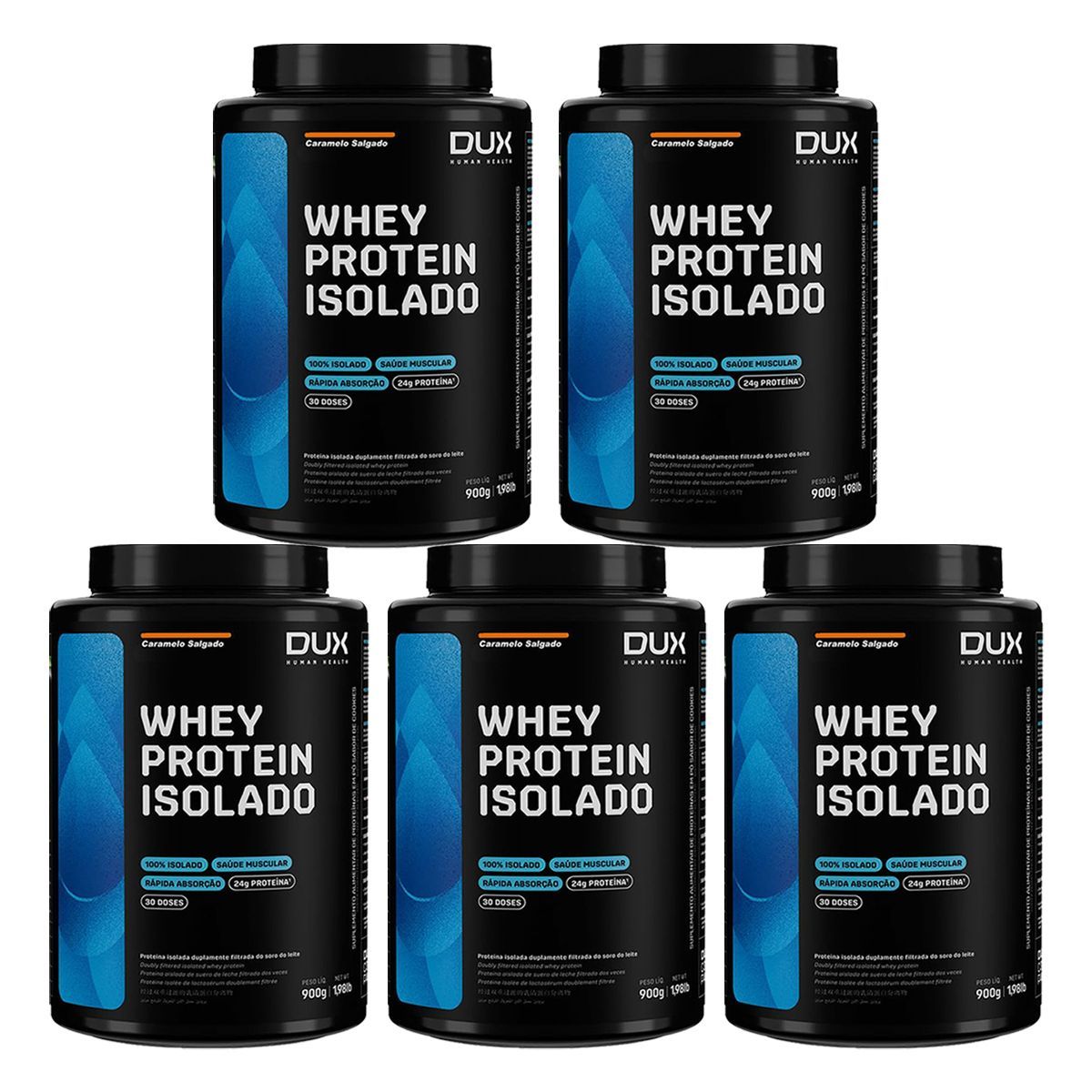 Kit 5X Whey Protein Isolado - 900g Caramelo Salgado - Dux Human Healt