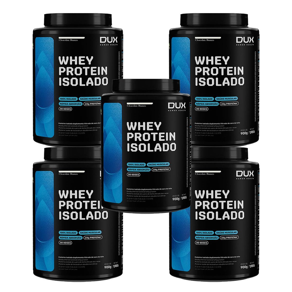 Kit 5X Whey Protein Isolado - 900g Chocolate Branco - Dux Nutrition