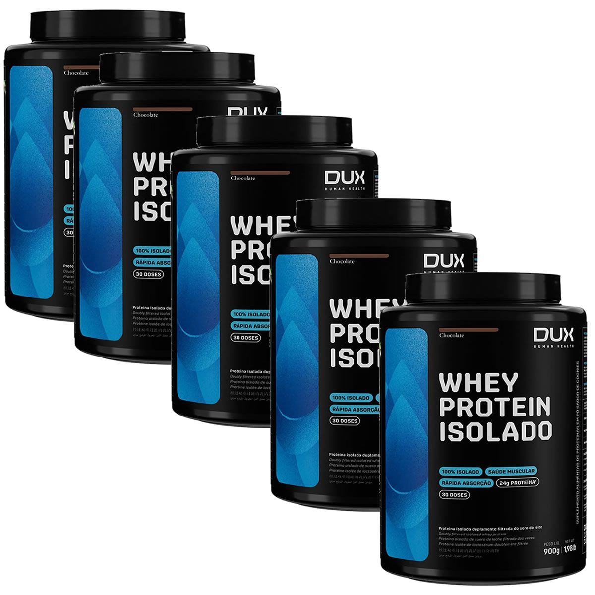 Kit 5X Whey Protein Isolado - 900g Chocolate - Dux Nutrition