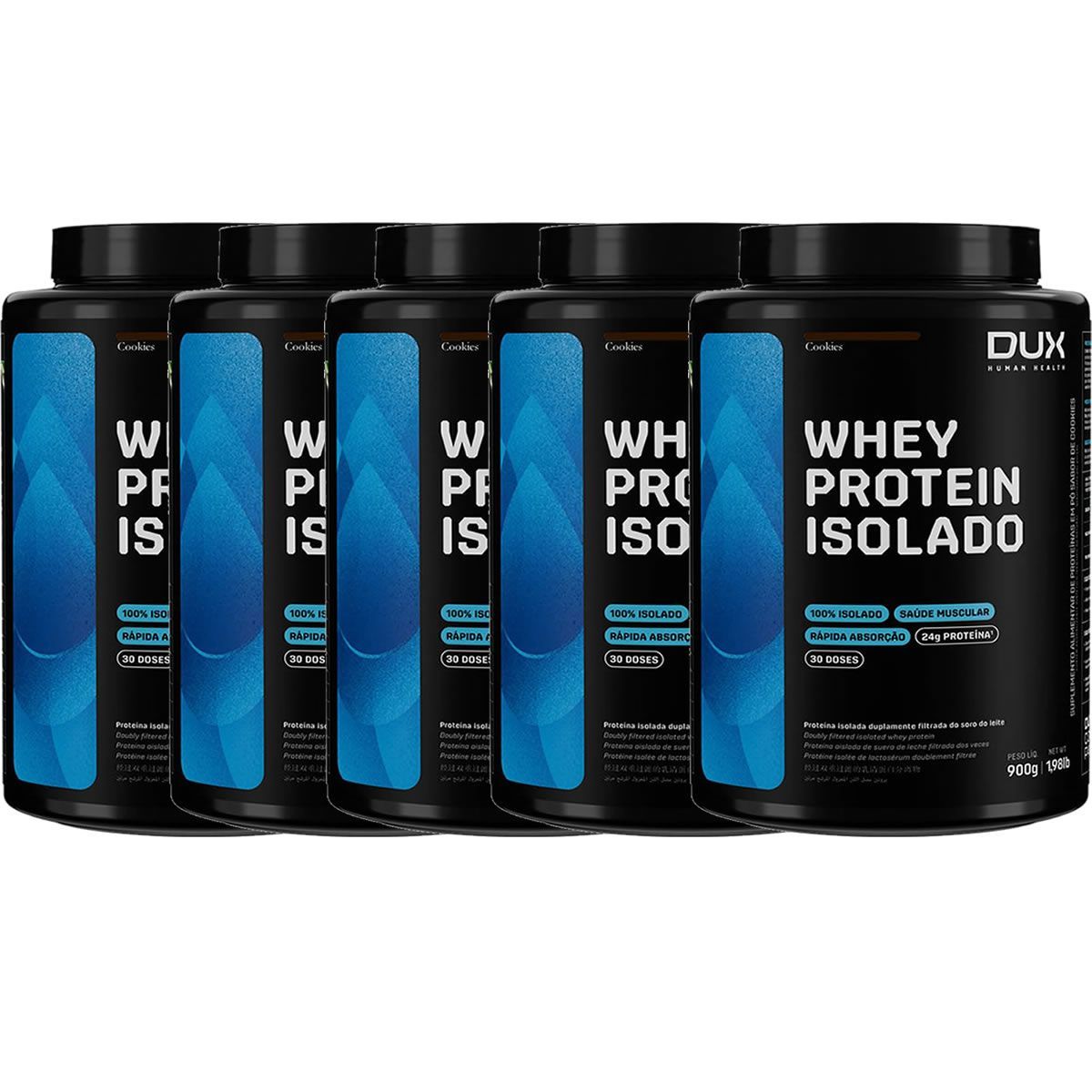 Kit 5X Whey Protein Isolado - 900g Cookies - Dux Nutrition