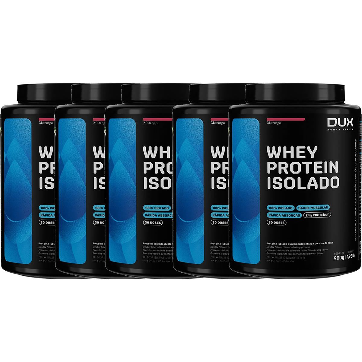 Kit 5X Whey Protein Isolado - 900g Morango - Dux Nutrition