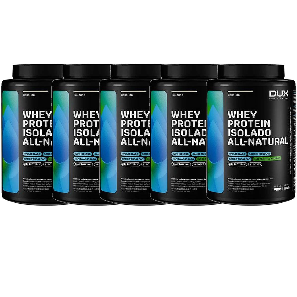 Kit 5X Whey Protein Isolado All Natural - 900g Baunilha - Dux Nutrition