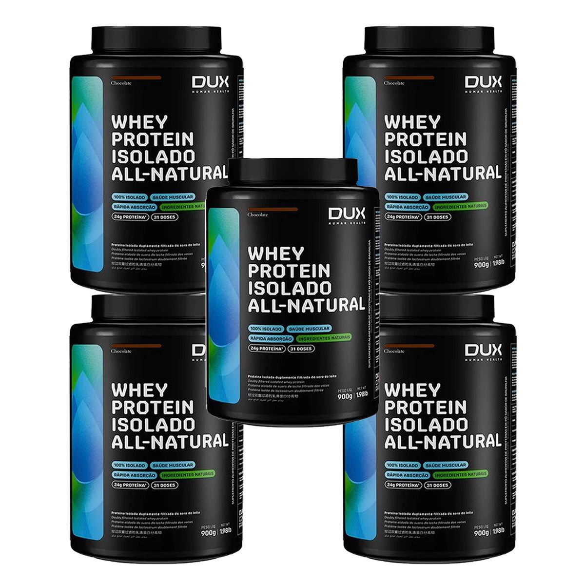 Kit 5X Whey Protein Isolado All Natural - 900g Chocolate - Dux Nutrition