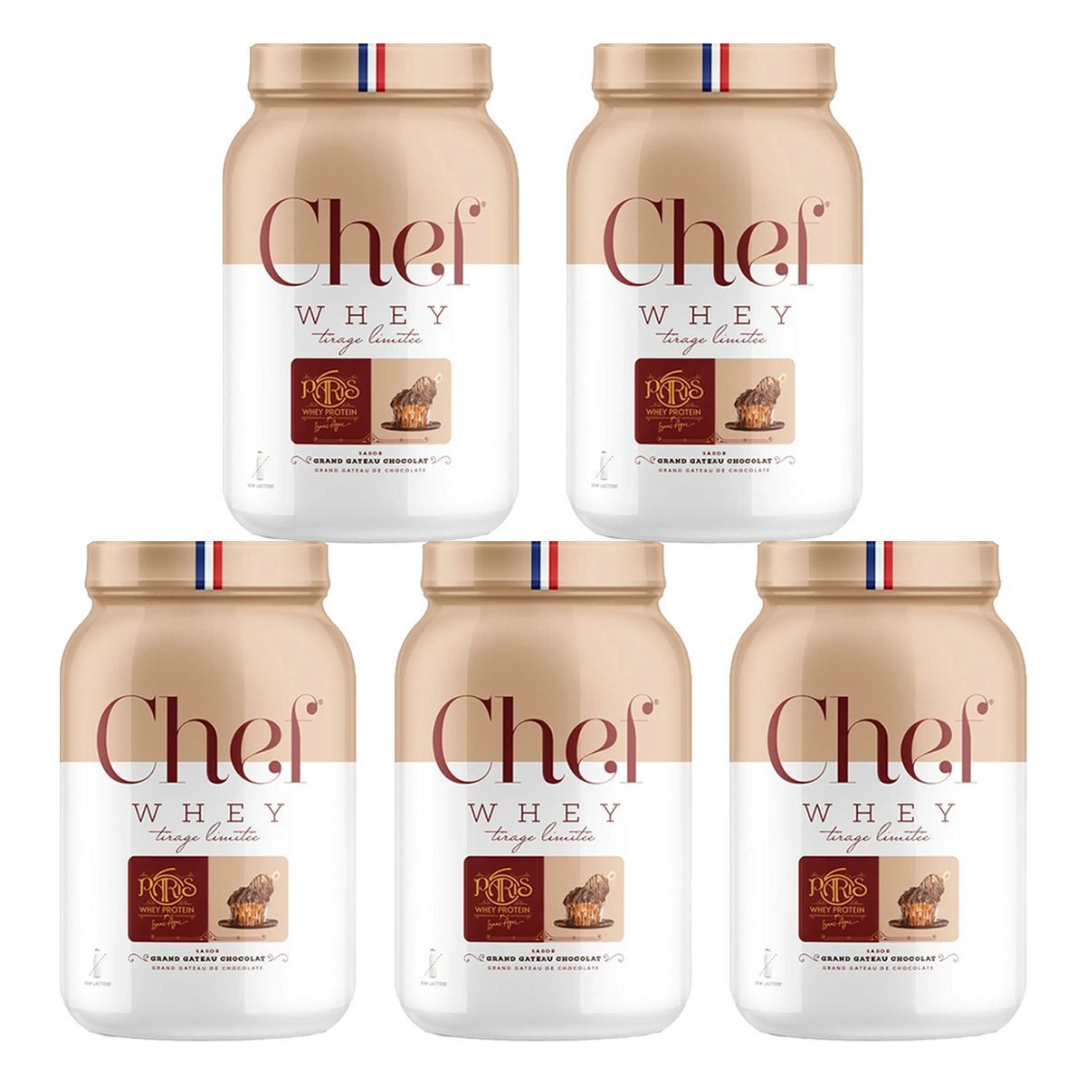 Kit 5X Whey Protein Paris 6 Sem Lactose - 800g Grand Gateau de Chocolate - Chef Whey