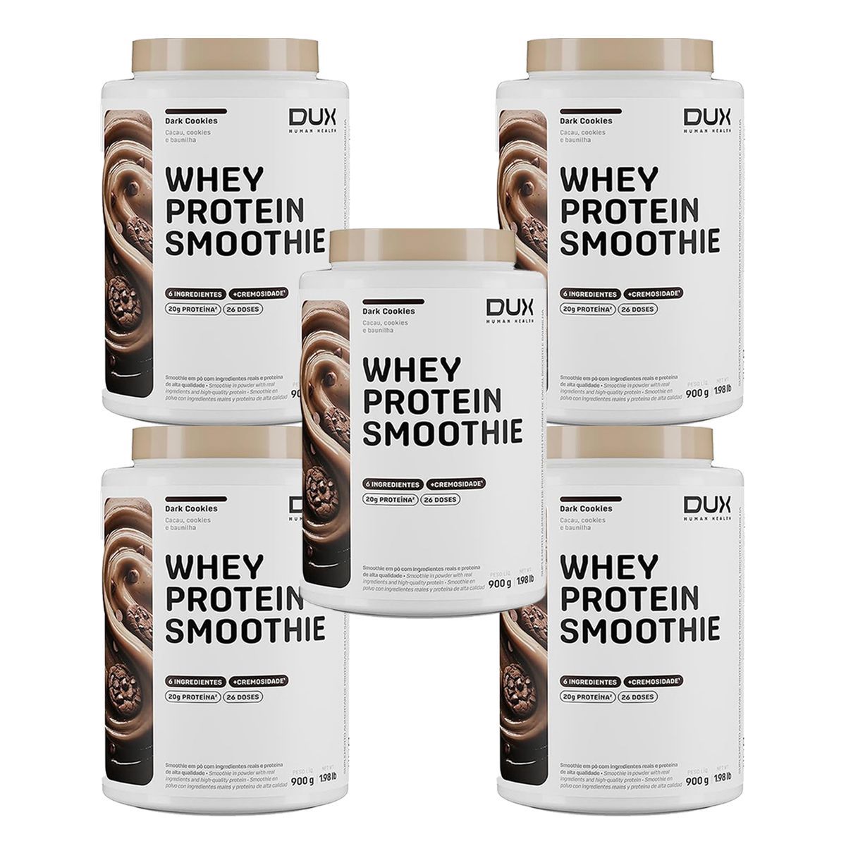 Kit 5X Whey Protein Smoothie - 900g Dark Cookies - Dux Human Healt