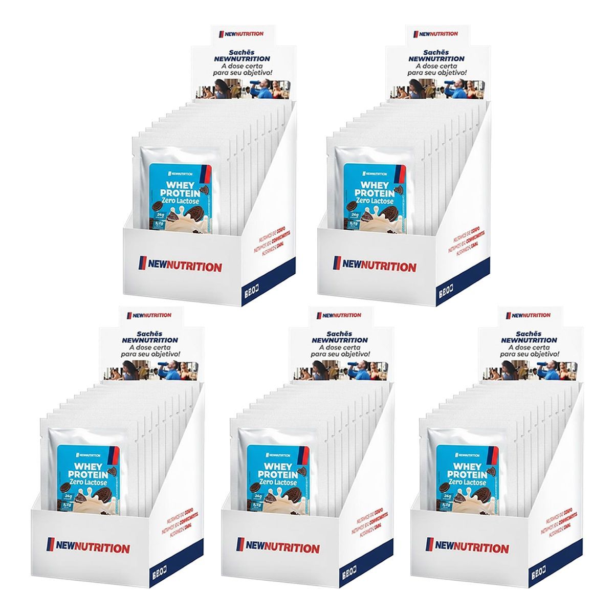 Kit 5X Whey Protein Zero Lactose - 10 Sach�s 33g Cookies And Cream - Newnutrition