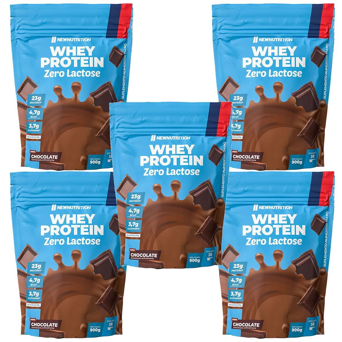 Kit 5X Whey Protein Zero Lactose - 900g Refil Chocolate - NewNutrition