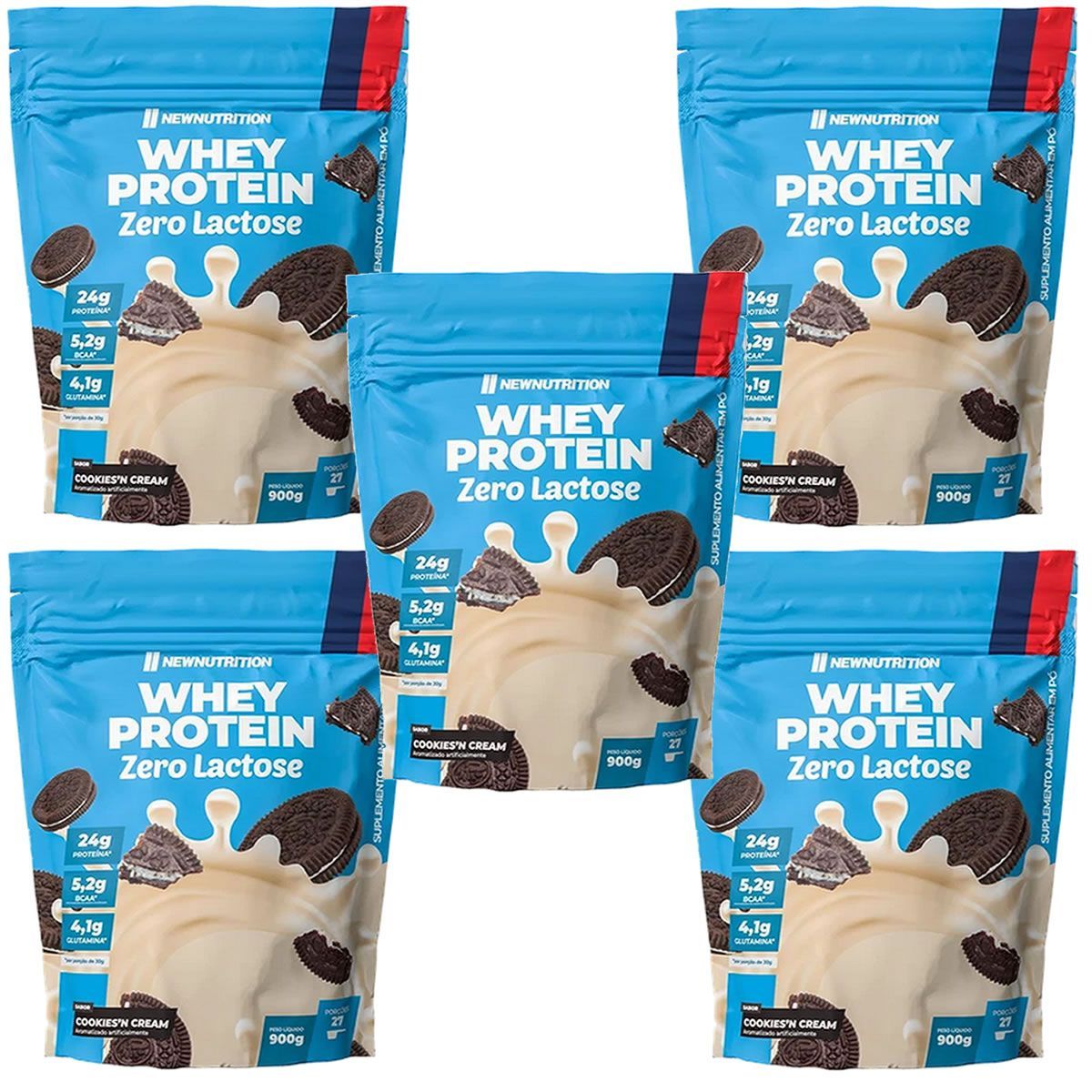 Kit 5X Whey Protein Zero Lactose - 900g Refil Cookies and Cream - NewNutrition