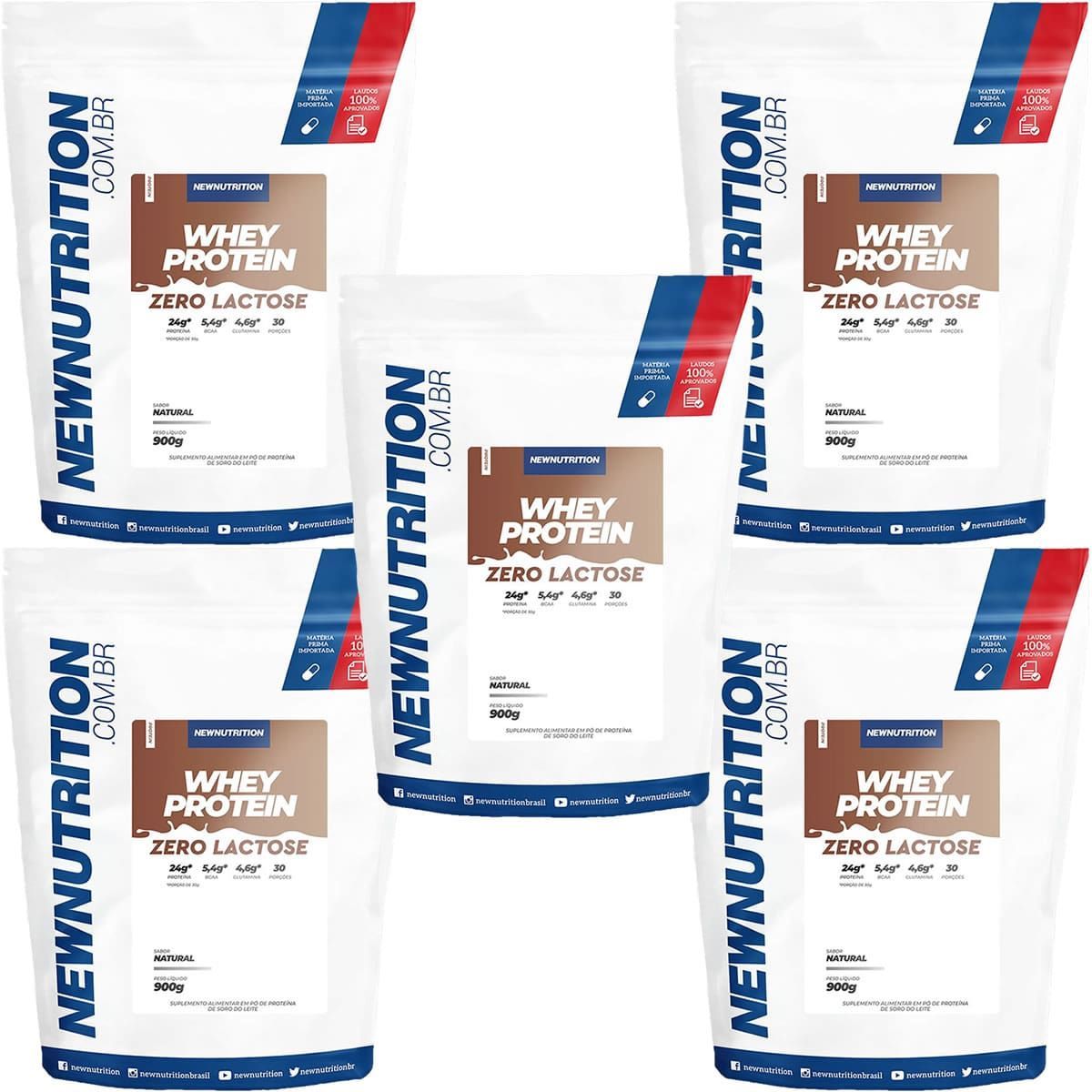 Kit 5X Whey Protein Zero Lactose - 900g Refil Natural - NewNutrition