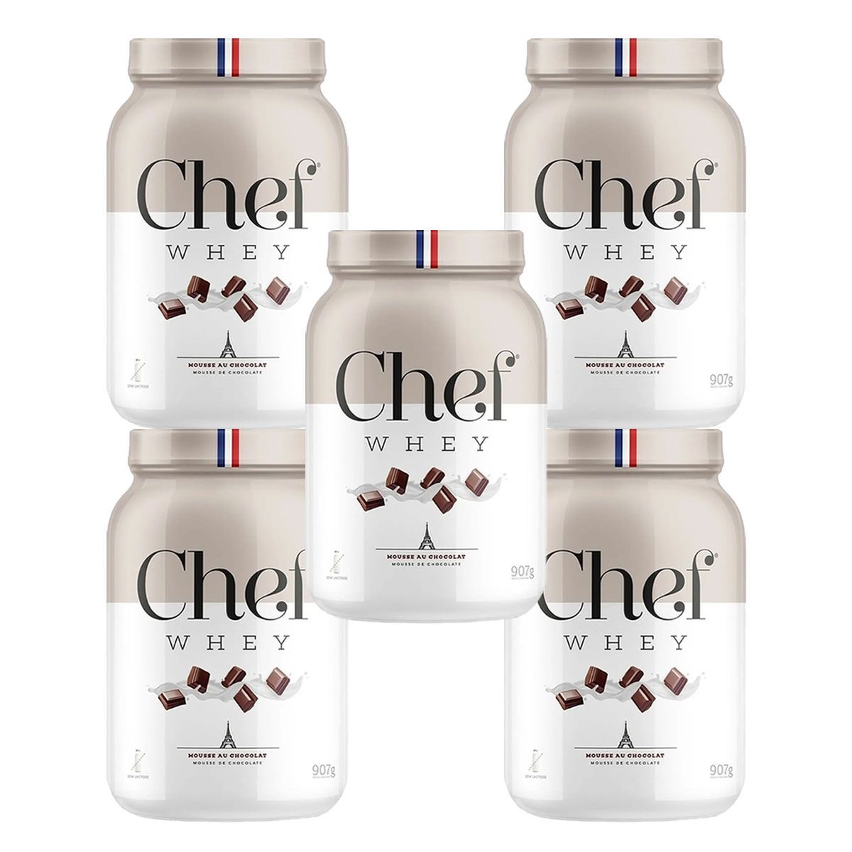 Kit 5X Whey Protein Zero Lactose - 907g Mousse de Chocolate - Chef Whey
