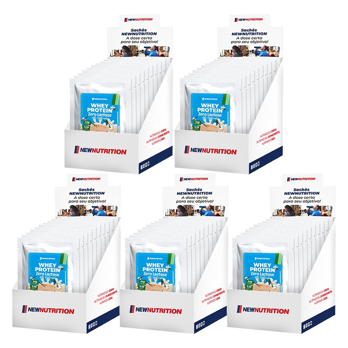 Kit 5X Whey Protein Zero Lactose All Natural - 10 Sach�s 30g Baunilha - NewNutrition