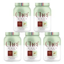 Kit 5X Whey Protiein Paris 6 Sem Lactose - 800g Chocolate Branco com Pistache - Chef Whey