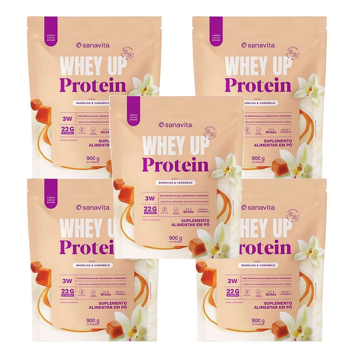 Kit 5X Whey Up 3W - 900g Baunilha & Caramelo - Sanavita