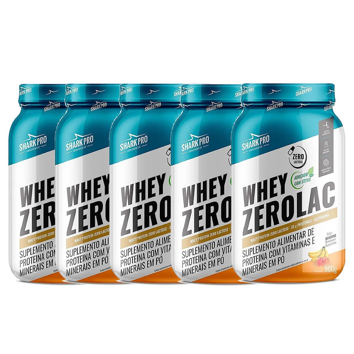 Kit 5X Whey ZeroLac - 900g Banoffee - Shark Pro