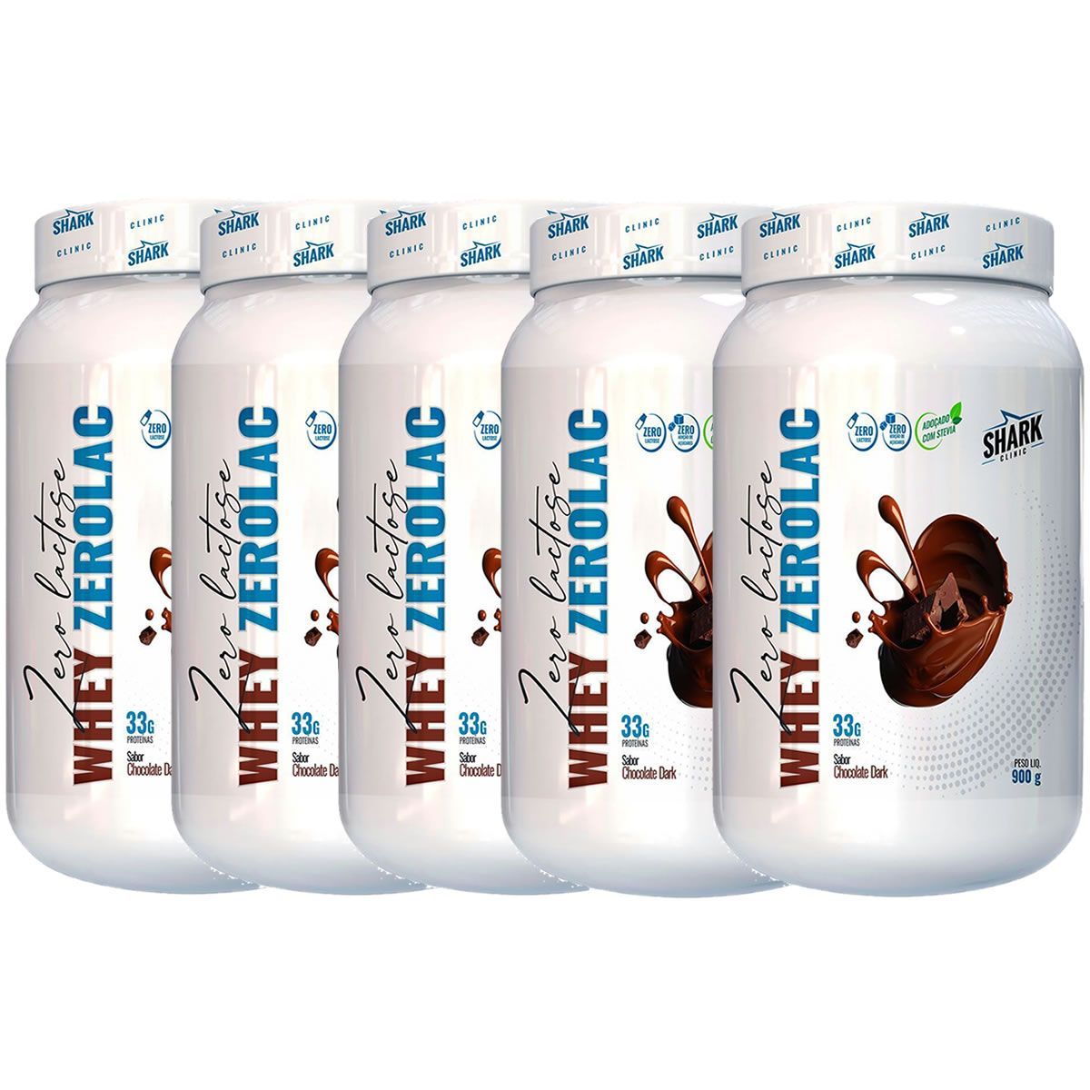Kit 5X Whey ZeroLac - 900g Chocolate Dark - Shark Clinic