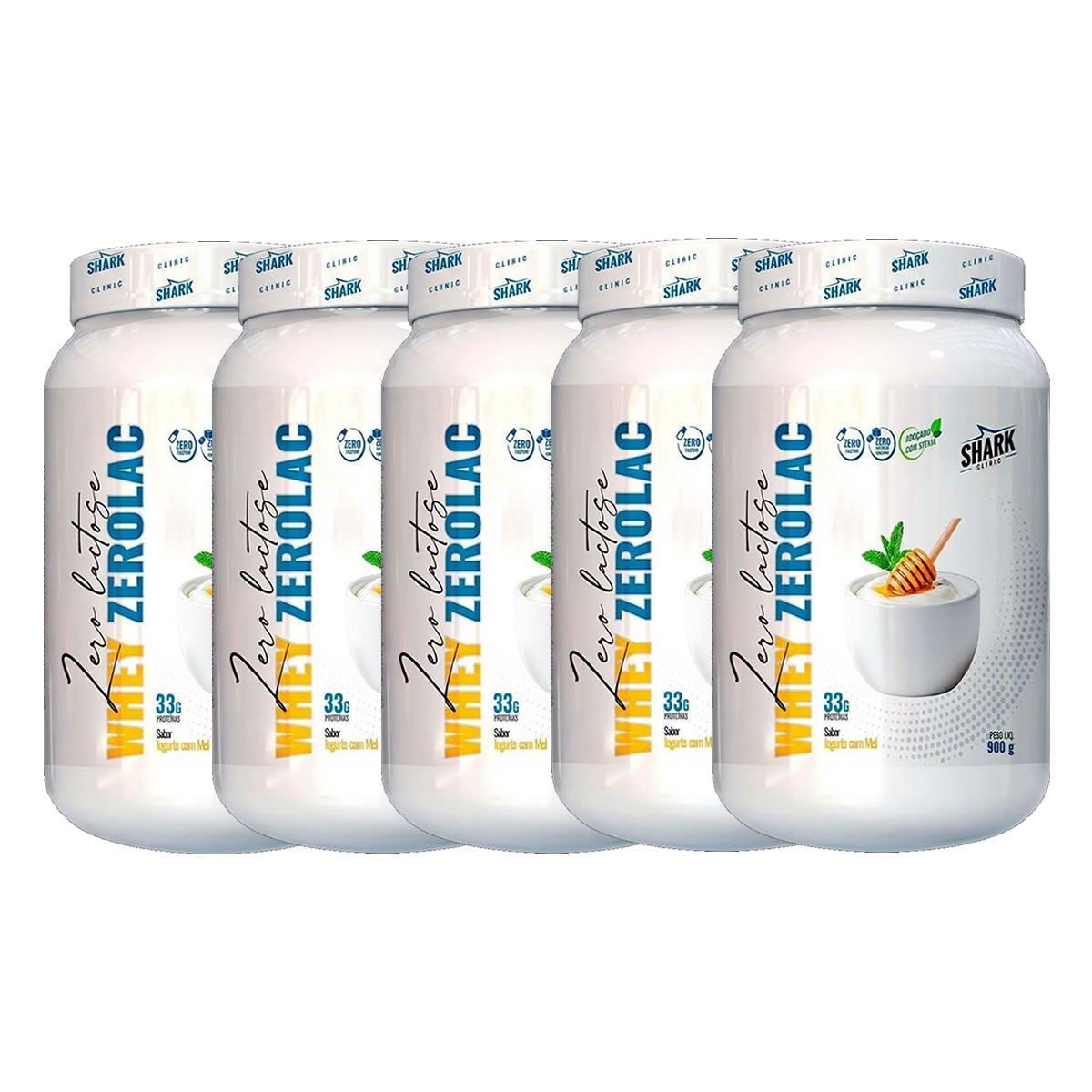 Kit 5X Whey ZeroLac - 900g Iogurte com Mel - Shark Clinic