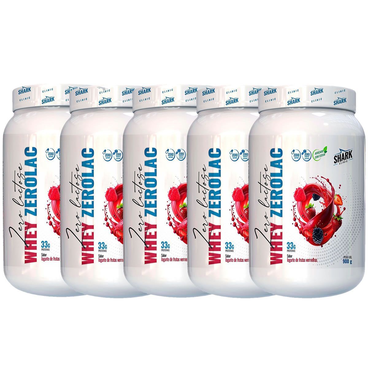 Kit 5X Whey ZeroLac - 900g Iogurte de Frutas Vermelhas  - Shark Clinic